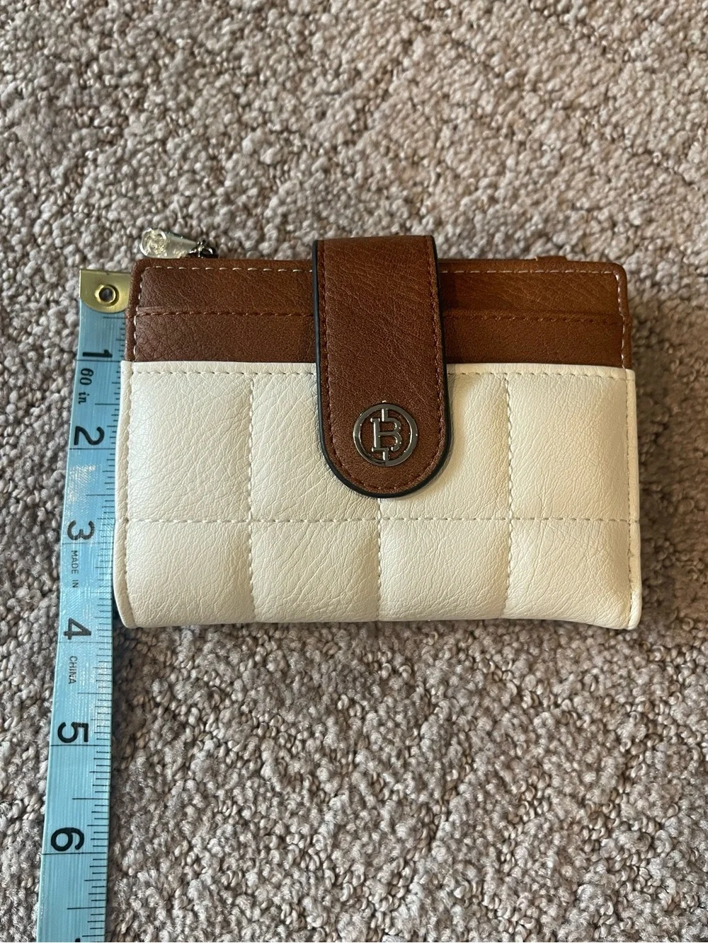 Bostanten Luna Quilted Classic Two-Tone Wallet - Brown & Cream, Faux Leather-NEW